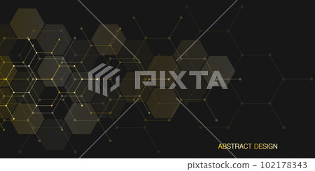 Abstract design element with geometric background and golden hexagons shape pattern 102178343