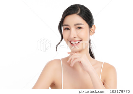 Beautiful young asian woman with clean fresh skin on white background, Face care, Facial treatment, Cosmetology, beauty and spa, Asian women portrait. Beautiful young asian woman with clean fresh skin on white background, Face care, Facial treatment, Cosmetology, beauty and spa, Asian women portrait. 102179770