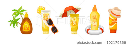 Bottles of Sunscreen Lotion with Sun Filter Vector Se Bottles of Sunscreen Lotion with Sun Filter Vector Se 102179866