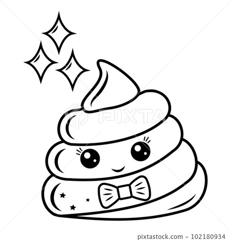 Cute character Poop kawaii, black outline, vector isolated illustration in doodle style 102180934
