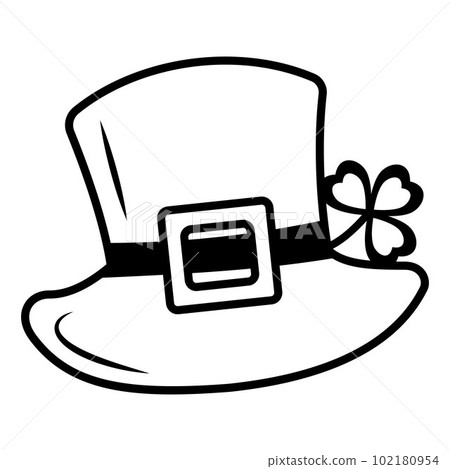 Festive Hat with clover for Patrick's Day, black outline in doodle style Festive Hat with clover for Patrick's Day, black outline in doodle style 102180954