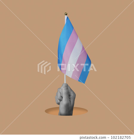 person in black and white waving transgender flag 102182705