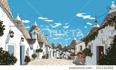 Illustration of beautiful view of Alberobello, Italy 102182808