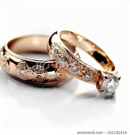 Generative ai illustration of two wedding rings in close-up 102182818