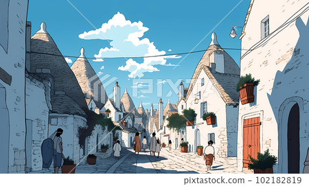 Illustration of beautiful view of Alberobello, Italy 102182819