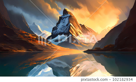 Illustration of beautiful view of Matterhorn island, Switzerland 102182934