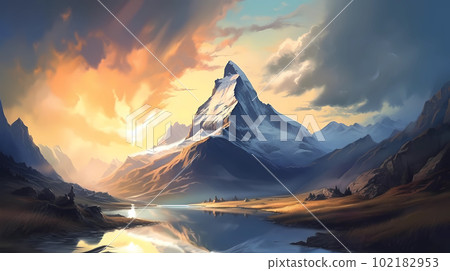 Illustration of beautiful view of Matterhorn island, Switzerland 102182953