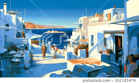 Illustration of beautiful view of Mykonos island, Greece Illustration of beautiful view of Mykonos island, Greece 102185474