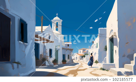 Illustration of beautiful view of Mykonos island, Greece 102185577