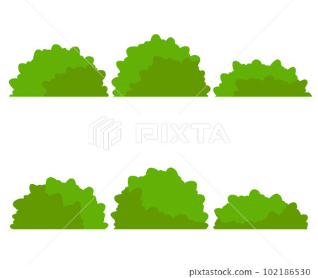 Set of bushes. Element of forest, Park, nature. Green shrub. Cartoon flat illustration. Horizontal low plant isolated on white background 102186530