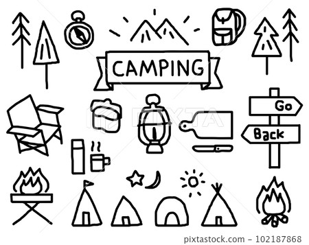 Hand-drawn camping illustration set_outline 102187868