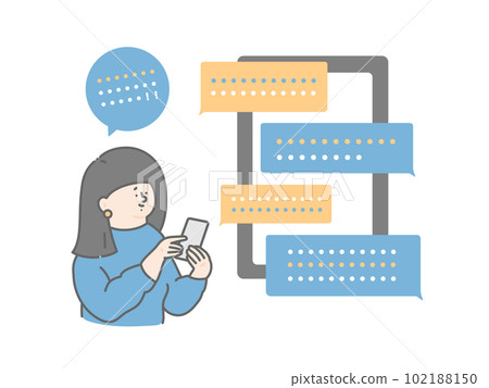 Illustration set of a woman using a chatbot 102188150
