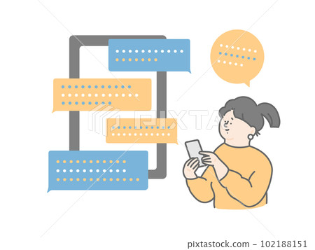 Illustration set of a woman using a chatbot 102188151