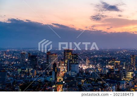 [東京]夕陽下的大都市澀谷都市風光 102188473