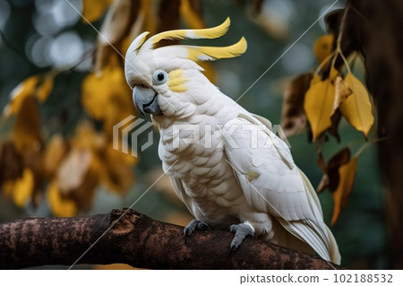 Image of cockatoo bird on a branch on nature background. Birds. Wildlife Animals. Illustration, Generative AI. 102188532