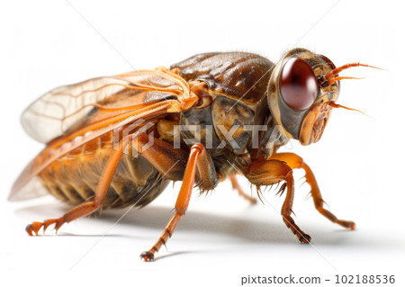 Image of a cicada on white background. Insect. Wildlife Animals. Illustration, Generative AI. Image of a cicada on white background. Insect. Wildlife Animals. Illustration, Generative AI. 102188536