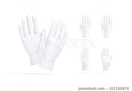 Blank white rubber gloves palm mockup, different views Blank white rubber gloves palm mockup, different views 102188974