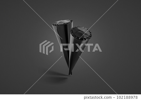Blank black ice cream cone pack mockup, dark background Blank black ice cream cone pack mockup, dark background 102188978