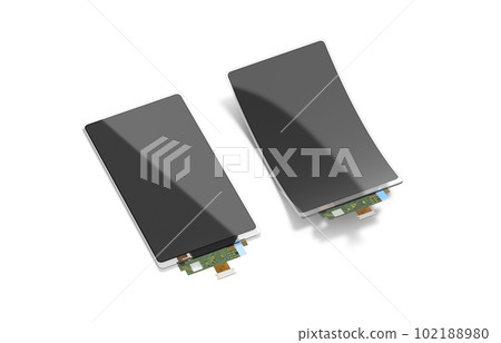 Blank black flexible flat and curved rectangular display mockup, isolated 102188980