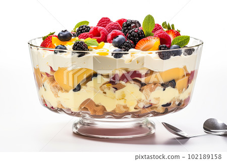 Trifle dessert with berries and cream isolated on white background. Ai generative 102189158