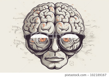 fany brain with face,glasses and mouth illustration cartoon. Ai generative fany brain with face,glasses and mouth illustration cartoon. Ai generative 102189167