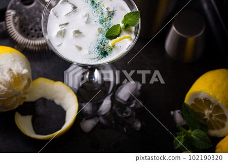 Cocktail or mocktail with lemon and mint Cocktail or mocktail with lemon and mint 102190320