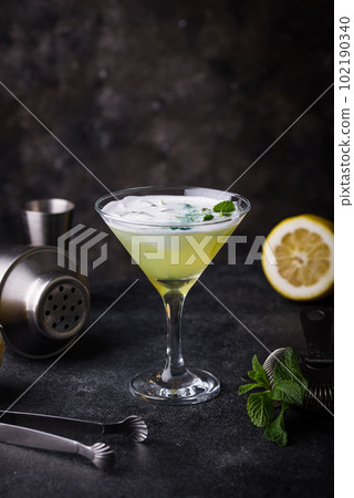 Cocktail or mocktail with lemon and mint 102190340