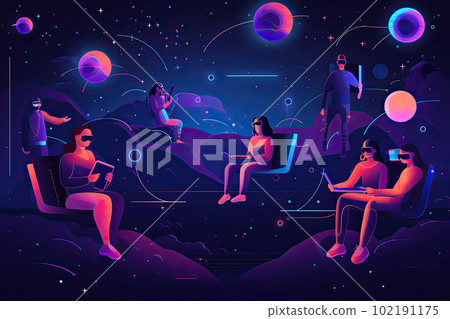 futuristic conceptual illustration of several people using virtual reality and new technologies. Ai generative futuristic conceptual illustration of several people using virtual reality and new technologies. Ai generative 102191175
