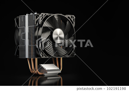 CPU cooler with heatpipes on black background. 102191198