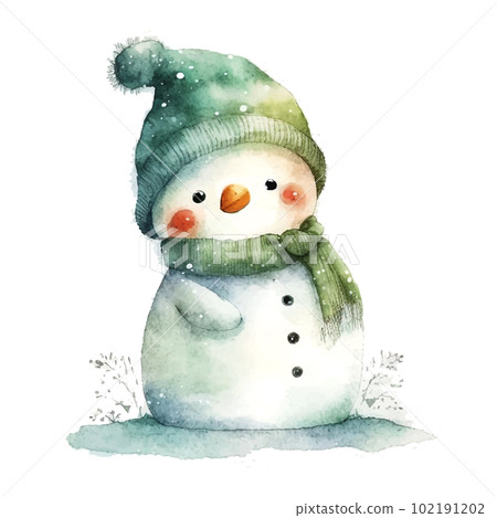 Beautiful cute little snowman watercolor, great design for any purposes. Cartoon people vector illustration. Happy new year. Vector watercolor art background. 102191202