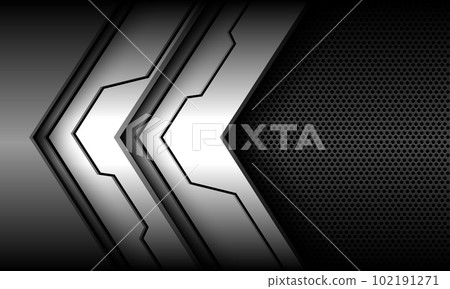 Abstract cyber grey metallic arrow direction overlap on dark circle mesh pattern blank space design modern luxury futuristic background vector 102191271