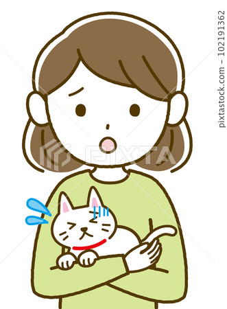 A woman holding a sick cat A woman holding a sick cat 102191362