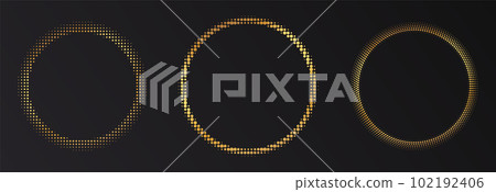 Gold Halftone round frame. Golden luxury Halftone circle logo. 102192406