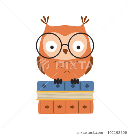 Wise owl in glasses, sitting on pile of books Wise owl in glasses, sitting on pile of books 102192806