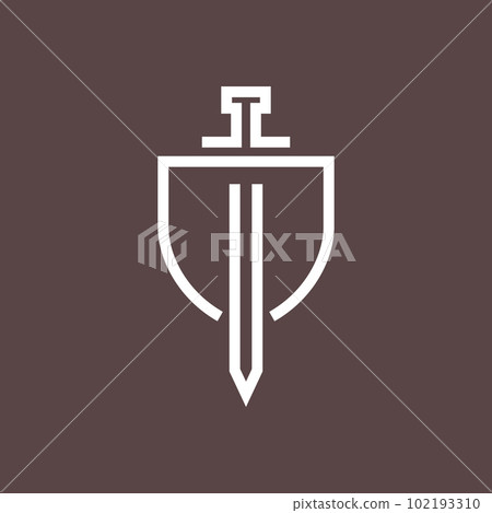 shield guard secure sword kingdom line minimal logo design vector shield guard secure sword kingdom line minimal logo design vector 102193310