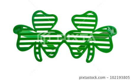 Shamrock shaped glasses, green eyewear isolated on white for Saint Patricks day Shamrock shaped glasses, green eyewear isolated on white for Saint Patricks day 102193805