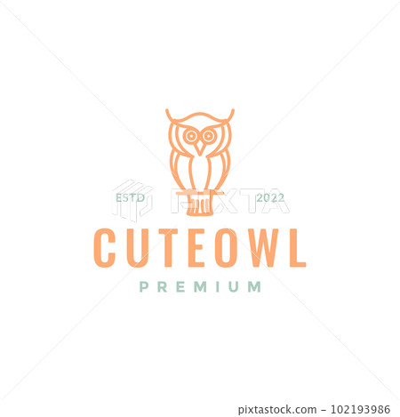 little owl owlet perched branch tree line modern minimal logo design vector 102193986