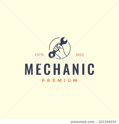 hand hold wrench tool mechanic automotive garage minimal logo design vector 102194034