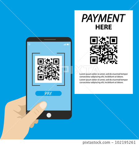 hand holding smart phone with qr code scan application on screen hand holding smart phone with qr code scan application on screen 102195261