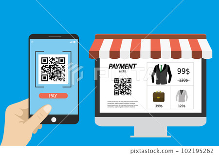 Online shopping,hand holding smart phone with qr scanner app Online shopping,hand holding smart phone with qr scanner app 102195262