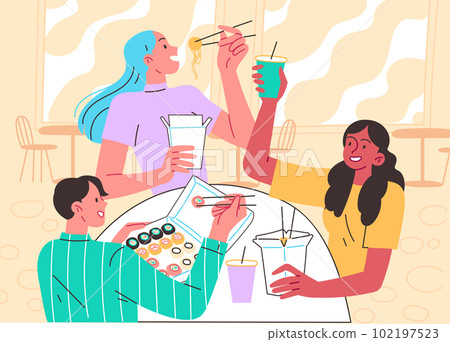 People at food court eating Asian food 102197523