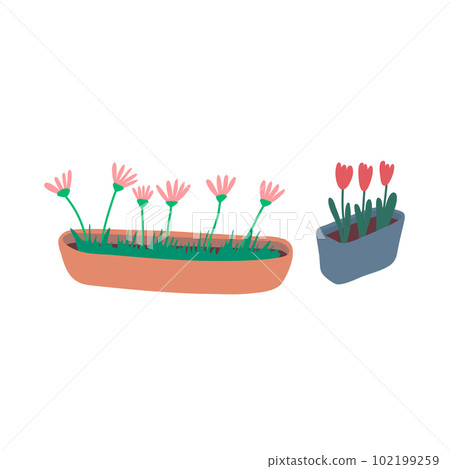 Cartoon Color Balcony Plant in Pot Set Concept Flat Design Style Isolated on a White Background. Vector illustration 102199259