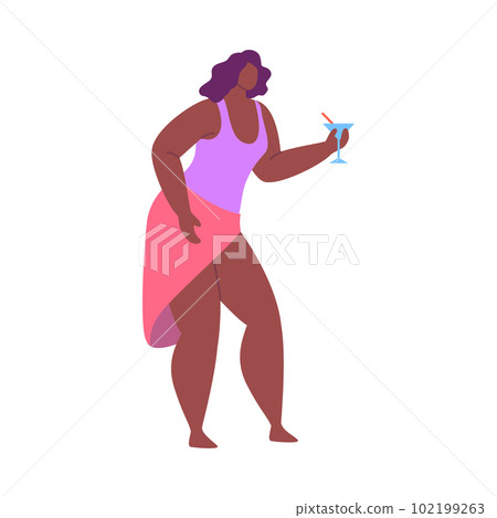 Cartoon Color Character Dancing Woman with Cocktail Party or Discotheque Concept Flat Design Style. Vector illustration 102199263
