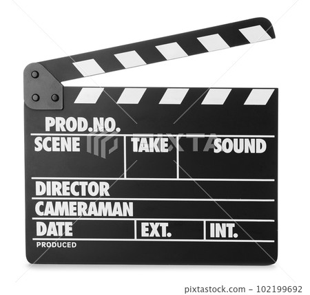 Clapper board isolated on white. Cinema production Clapper board isolated on white. Cinema production 102199692