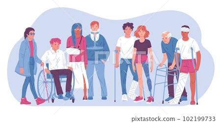 People with various injuries flat style, vector illustration 102199733