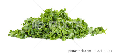 Fresh green kale leaves isolated on white Fresh green kale leaves isolated on white 102199975