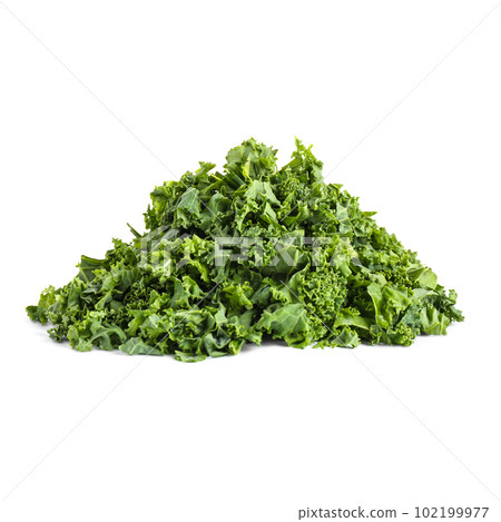 Fresh green kale leaves isolated on white Fresh green kale leaves isolated on white 102199977