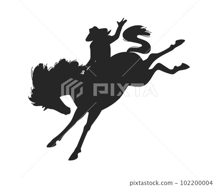 Black silhouette of cowboy riding horse, flat vector illustration isolated on white background. Black silhouette of cowboy riding horse, flat vector illustration isolated on white background. 102200004