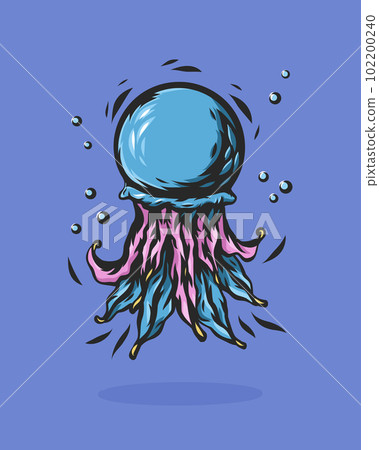 Colorful jellyfish illustration. Bright swimming cartoon medusa. Colorful jellyfish illustration. Bright swimming cartoon medusa. 102200240