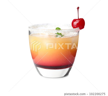 Fresh alcoholic Tequila Sunrise cocktail isolated on white Fresh alcoholic Tequila Sunrise cocktail isolated on white 102200275